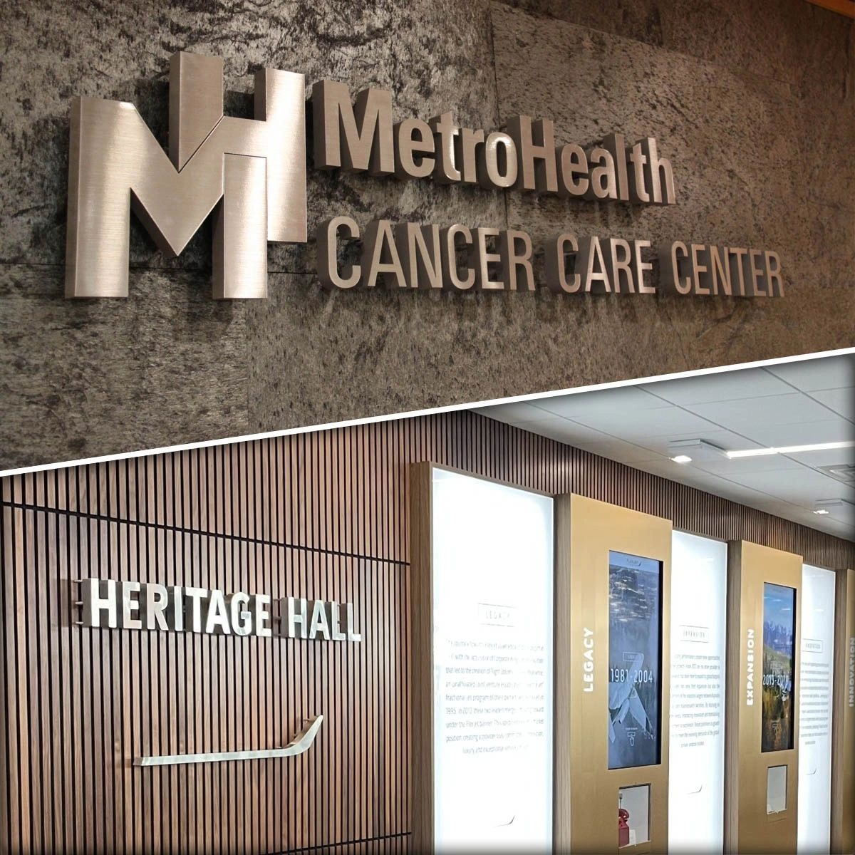 MetroHealth Cancer Care Center interior cut metal signage